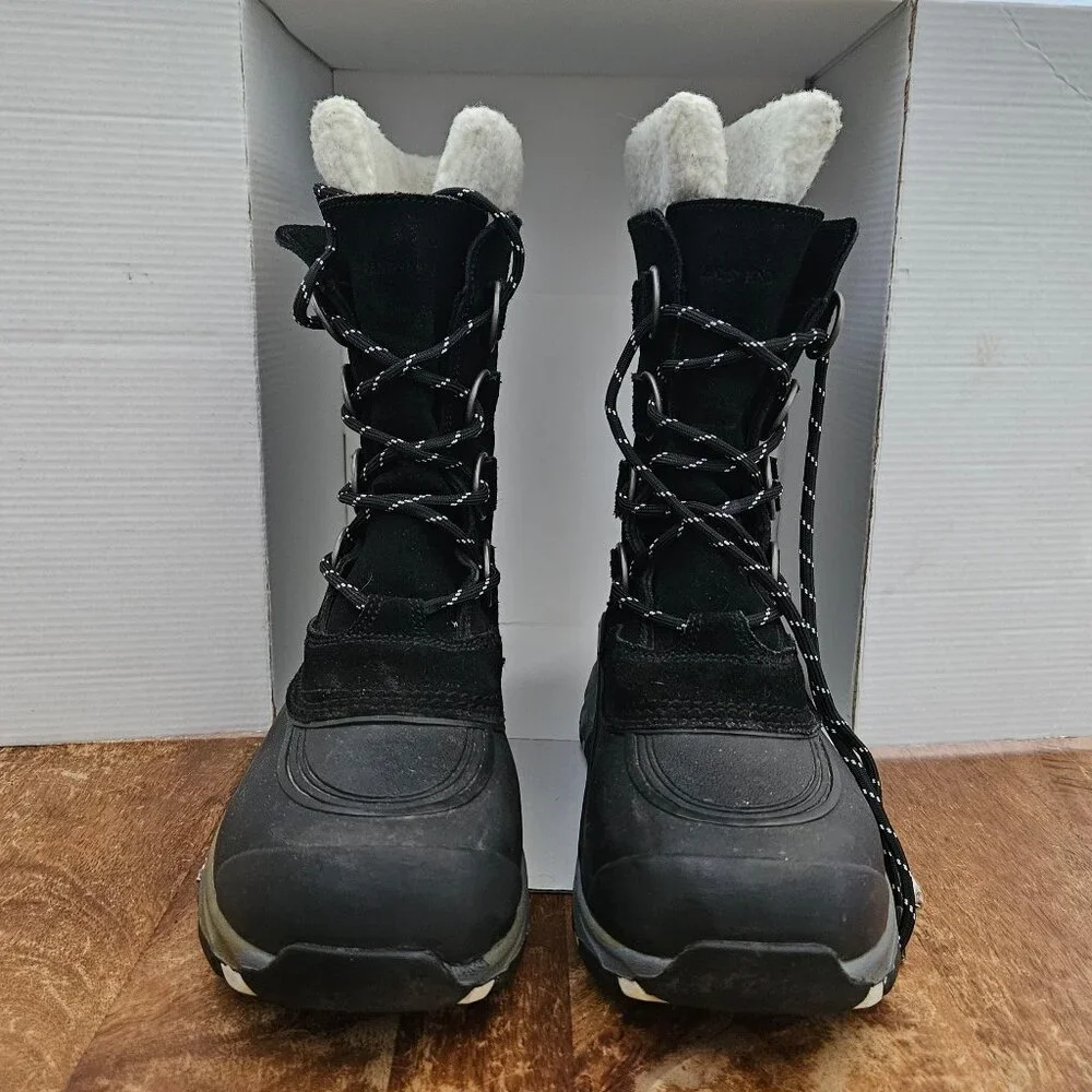 Lands End Boots Mens 8D Black Suede Insulated Snow Mid Calf Lace Up 394765